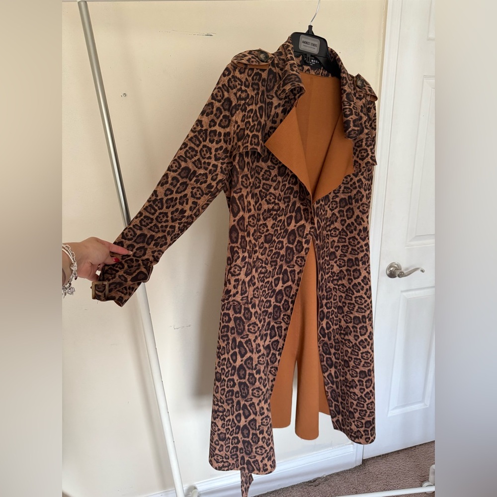 Brown Leopard Print Trench Coat Lightweight Classic